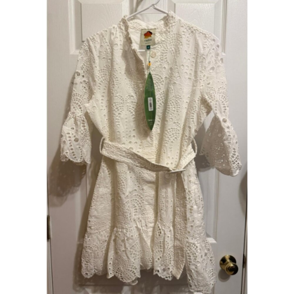 Farm Rio White Eyelet Belted Mini Dress White Women's Size XS - Picture 5 of 9